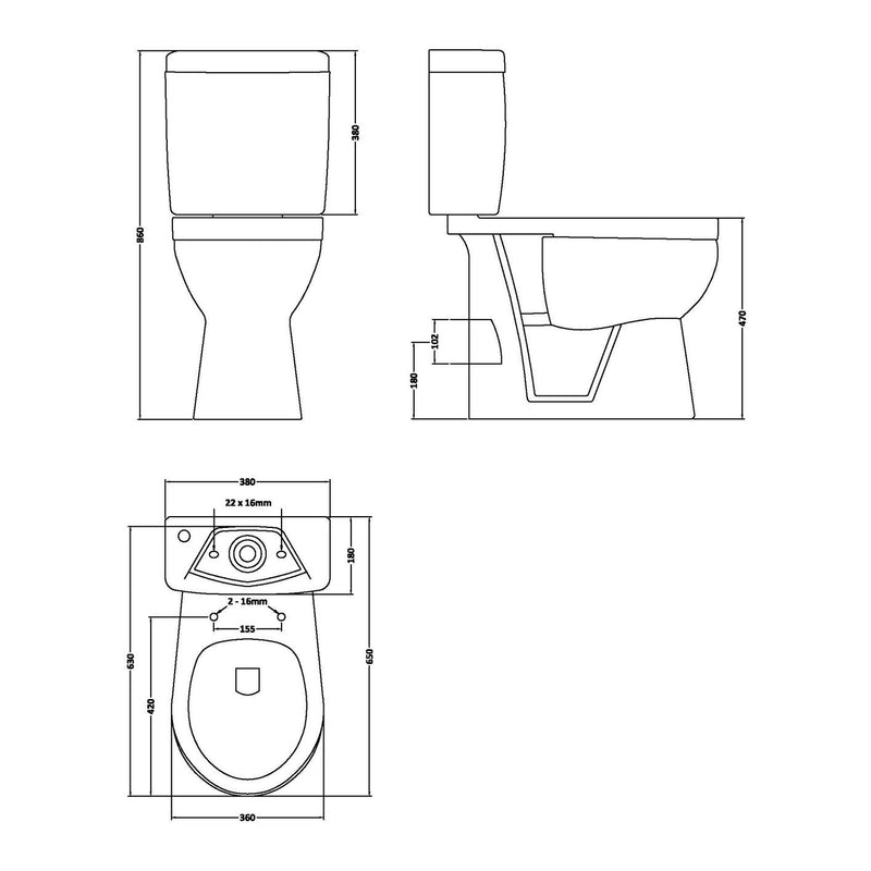 Nuie Doc M Single Flush Comfort Height Close Coupled Toilet & Seat