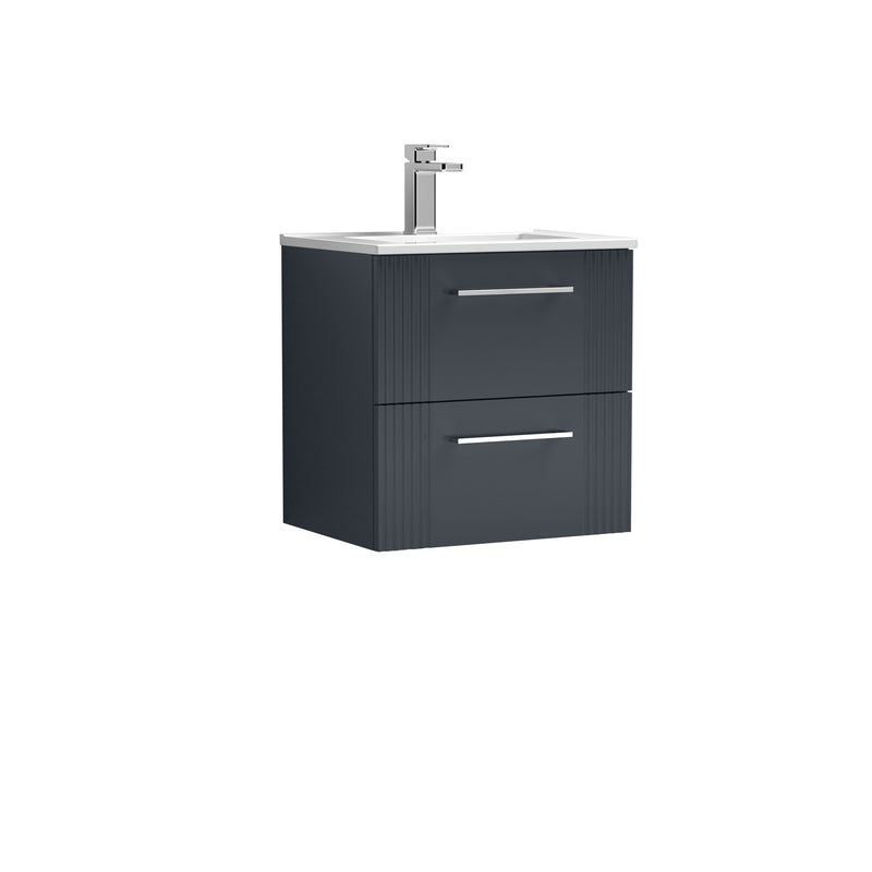 Nuie Deco 500 x 383mm Wall Hung Vanity Unit With 2 Drawers & Minimalist Basin - Anthracite Satin