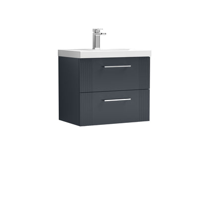 Nuie Deco 600 x 383mm Wall Hung Vanity Unit With 2 Drawers & Mid Edge Basin - Anthracite Satin