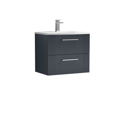 Nuie Deco 600 x 383mm Wall Hung Vanity Unit With 2 Drawers & Curved Basin - Anthracite Satin