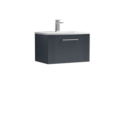 Nuie Deco 600 x 383mm Wall Hung Vanity Unit With 1 Drawer & Curved Basin - Anthracite Satin