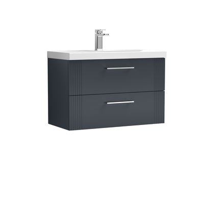 Nuie Deco 800 x 383mm Wall Hung Vanity Unit With 2 Drawers & Mid Edge Basin - Anthracite Satin