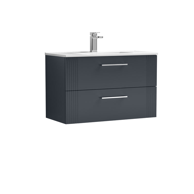 Nuie Deco 800 x 383mm Wall Hung Vanity Unit With 2 Drawers & Minimalist Basin - Anthracite Satin