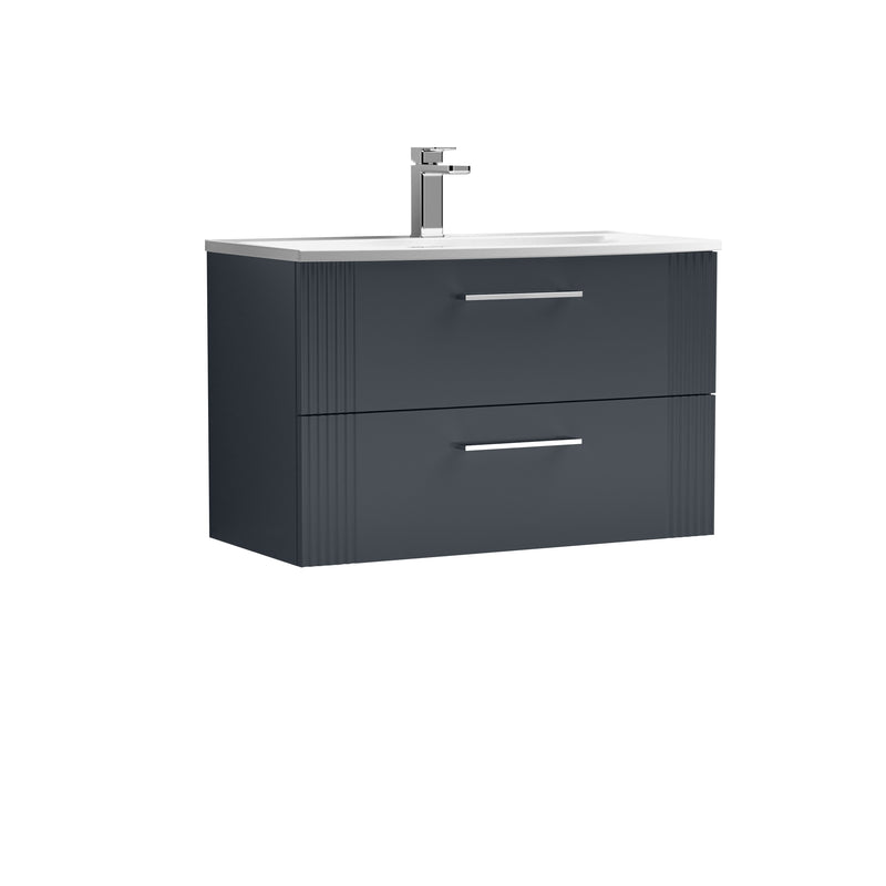 Nuie Deco 800 x 383mm Wall Hung Vanity Unit With 2 Drawers & Curved Basin - Anthracite Satin