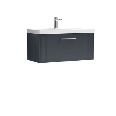 Nuie Deco 800 x 383mm Wall Hung Vanity Unit With 1 Drawer & Mid Edge Basin - Anthracite Satin