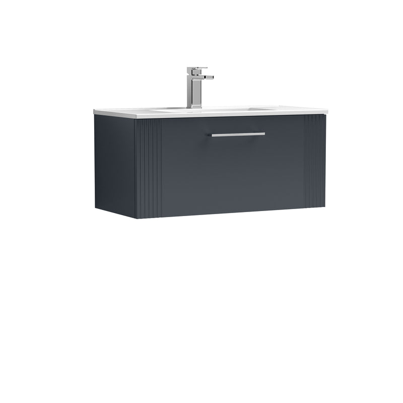 Nuie Deco 800 x 383mm Wall Hung Vanity Unit With 1 Drawer & Minimalist Basin - Anthracite Satin