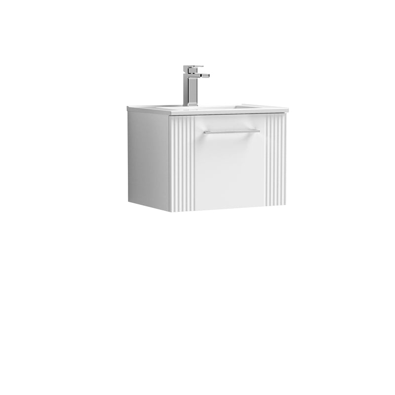 Nuie Deco 500 x 383mm Wall Hung Vanity Unit With 1 Drawer & Minimalist Basin - White Satin