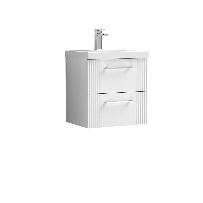 Nuie Deco 500 x 383mm Wall Hung Vanity Unit With 2 Drawers & Mid Edge Basin - White Satin