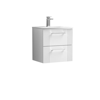 Nuie Deco 500 x 383mm Wall Hung Vanity Unit With 2 Drawers & Curved Basin - White Satin