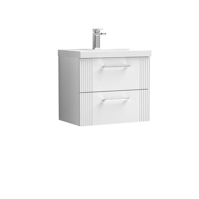 Nuie Deco 600 x 383mm Wall Hung Vanity Unit With 2 Drawers & Mid Edge Basin - White Satin