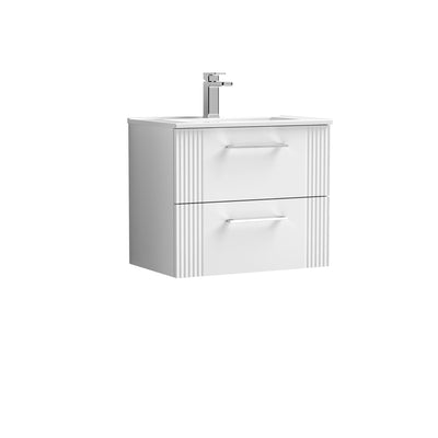 Nuie Deco 600 x 383mm Wall Hung Vanity Unit With 2 Drawers & Minimalist Basin - White Satin
