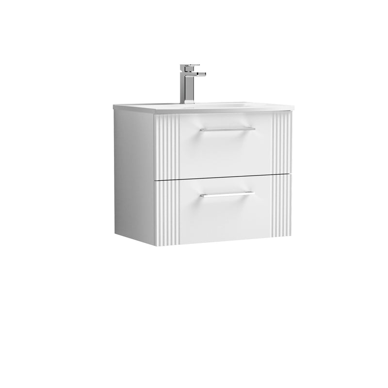 Nuie Deco 600 x 383mm Wall Hung Vanity Unit With 2 Drawers & Curved Basin - White Satin