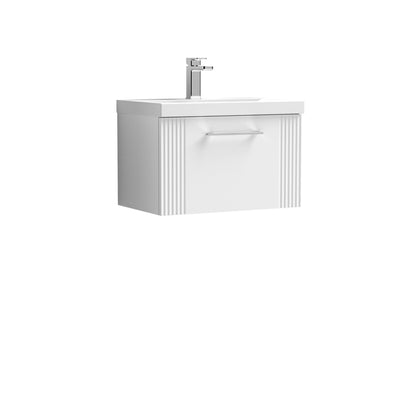 Nuie Deco 600 x 383mm Wall Hung Vanity Unit With 1 Drawer & Mid Edge Basin - White Satin