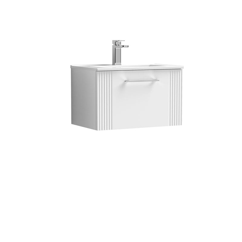 Nuie Deco 600 x 383mm Wall Hung Vanity Unit With 1 Drawer & Minimalist Basin - White Satin