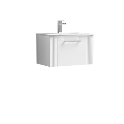 Nuie Deco 600 x 383mm Wall Hung Vanity Unit With 1 Drawer & Curved Basin - White Satin