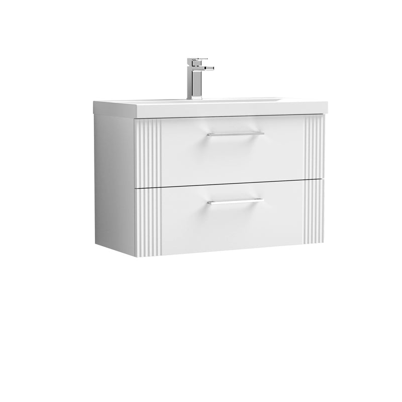 Nuie Deco 800 x 383mm Wall Hung Vanity Unit With 2 Drawers & Mid Edge Basin - White Satin