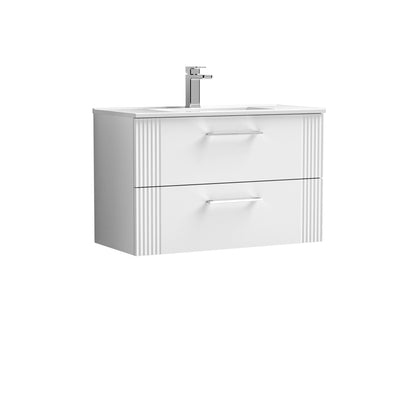 Nuie Deco 800 x 383mm Wall Hung Vanity Unit With 2 Drawers & Minimalist Basin - White Satin