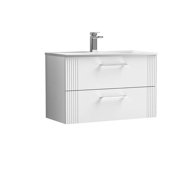 Nuie Deco 800 x 383mm Wall Hung Vanity Unit With 2 Drawers & Curved Basin - White Satin
