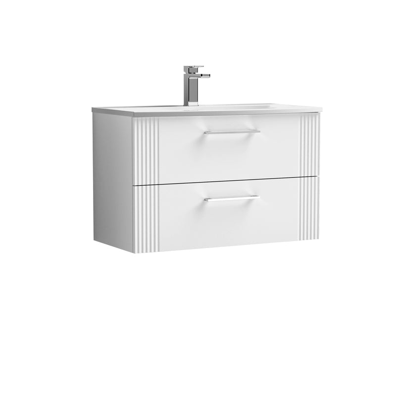 Nuie Deco 800 x 383mm Wall Hung Vanity Unit With 2 Drawers & Curved Basin - White Satin