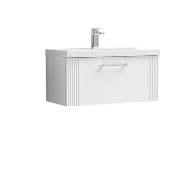Nuie Deco 800 x 383mm Wall Hung Vanity Unit With 1 Drawer & Mid Edge Basin - White Satin
