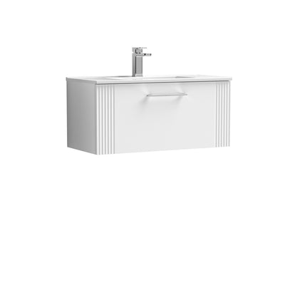 Nuie Deco 800 x 383mm Wall Hung Vanity Unit With 1 Drawer & Minimalist Basin - White Satin