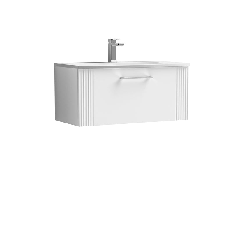 Nuie Deco 800 x 383mm Wall Hung Vanity Unit With 1 Drawer & Curved Basin - White Satin