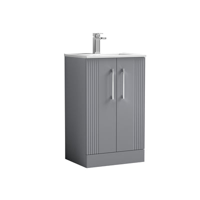 Nuie Deco 500 x 383mm Floor Standing Vanity Unit With 2 Doors & Minimalist Basin - Grey Satin