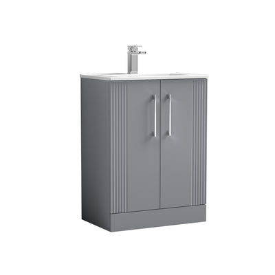 Nuie Deco 600 x 383mm Floor Standing Vanity Unit With 2 Doors & Minimalist Basin - Grey Satin