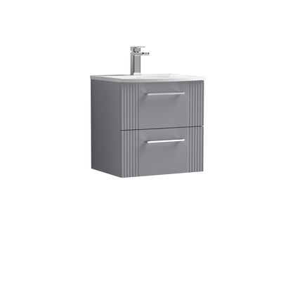 Nuie Deco 500 x 383mm Wall Hung Vanity Unit With 2 Drawers & Curved Basin - Grey Satin