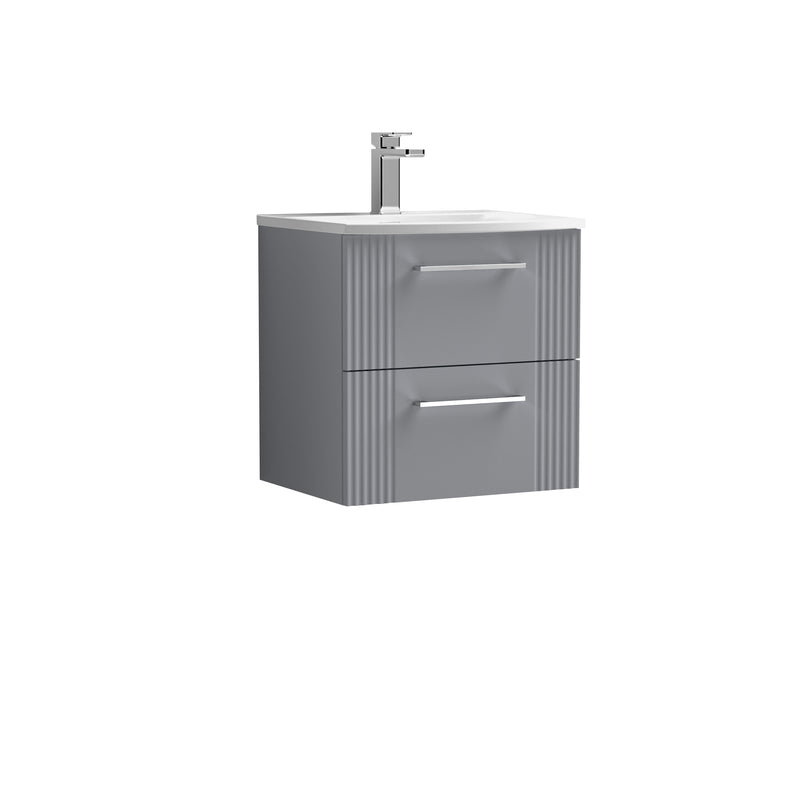 Nuie Deco 500 x 383mm Wall Hung Vanity Unit With 2 Drawers & Curved Basin - Grey Satin