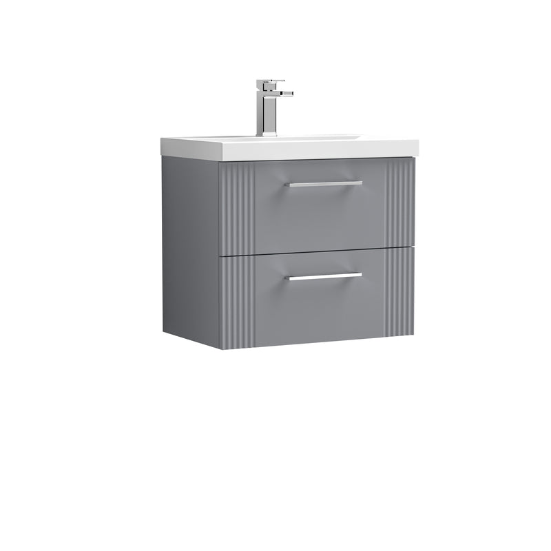 Nuie Deco 600 x 383mm Wall Hung Vanity Unit With 2 Drawers & Mid Edge Basin - Grey Satin