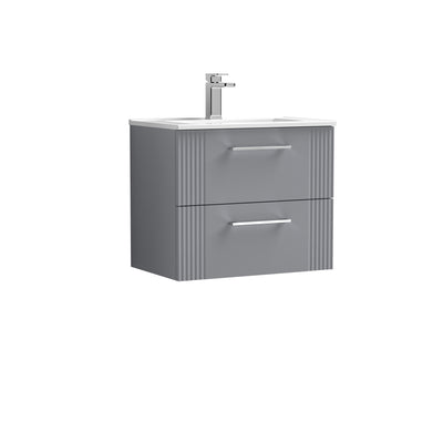 Nuie Deco 600 x 383mm Wall Hung Vanity Unit With 2 Drawers & Minimalist Basin - Grey Satin