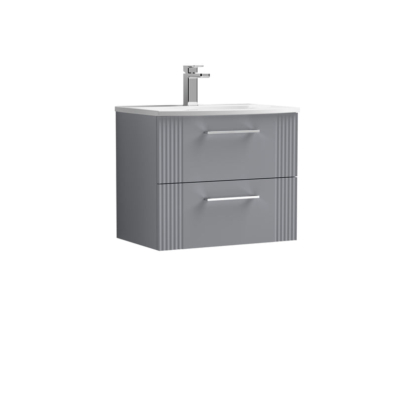 Nuie Deco 600 x 383mm Wall Hung Vanity Unit With 2 Drawers & Curved Basin - Grey Satin