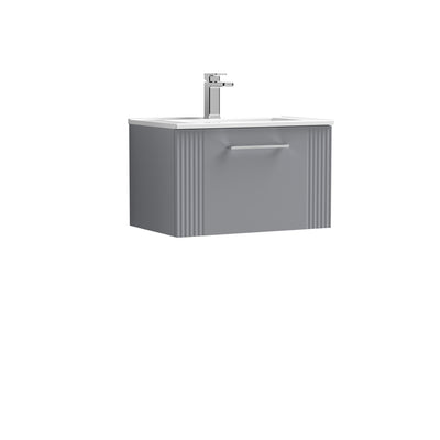 Nuie Deco 600 x 383mm Wall Hung Vanity Unit With 1 Drawer & Minimalist Basin - Grey Satin