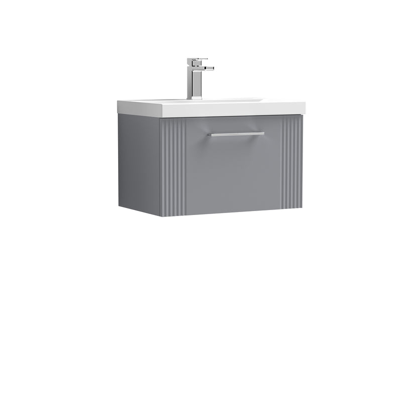 Nuie Deco 600 x 383mm Wall Hung Vanity Unit With 1 Drawer & Thin Edge Basin - Grey Satin