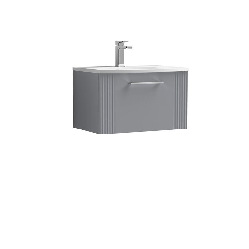 Nuie Deco 600 x 383mm Wall Hung Vanity Unit With 1 Drawer & Curved Basin - Grey Satin