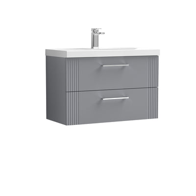 Nuie Deco 800 x 383mm Wall Hung Vanity Unit With 2 Drawers & Mid Edge Basin - Grey Satin
