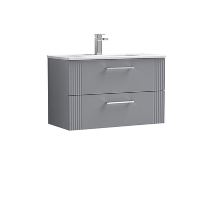Nuie Deco 800 x 383mm Wall Hung Vanity Unit With 2 Drawers & Minimalist Basin - Grey Satin