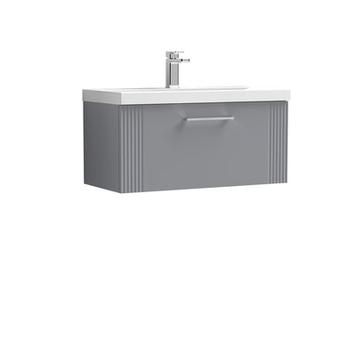 Nuie Deco 800 x 383mm Wall Hung Vanity Unit With 1 Drawer & Mid Edge Basin - Grey Satin