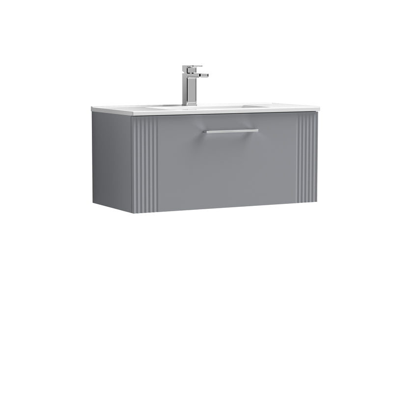 Nuie Deco 800 x 383mm Wall Hung Vanity Unit With 1 Drawer & Minimalist Basin - Grey Satin