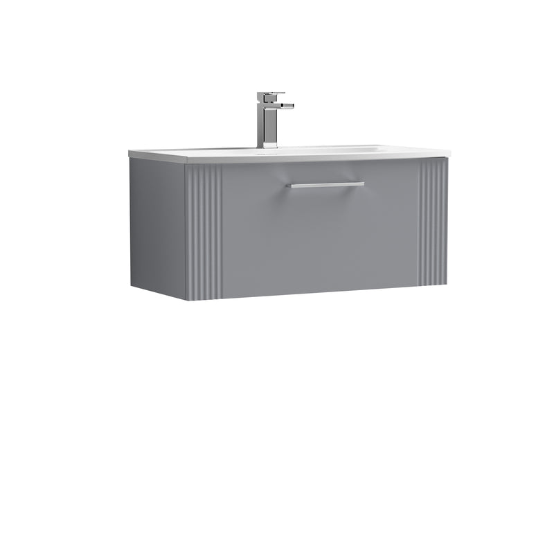 Nuie Deco 800 x 383mm Wall Hung Vanity Unit With 1 Drawer & Curved Basin - Grey Satin
