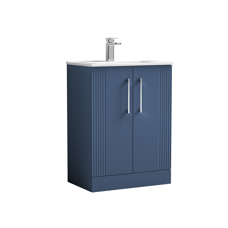 Nuie Deco 600 x 383mm Floor Standing Vanity Unit With 2 Doors & Minimalist Basin - Blue Satin