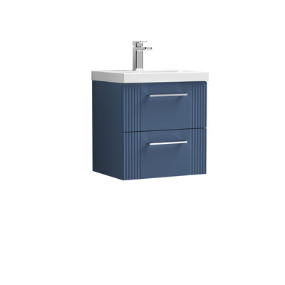 Nuie Deco 500 x 383mm Wall Hung Vanity Unit With 2 Drawers & Mid Edge Basin - Blue Satin