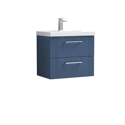 Nuie Deco 600 x 383mm Wall Hung Vanity Unit With 2 Drawers & Mid Edge Basin - Blue Satin
