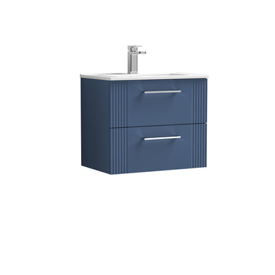Nuie Deco 600 x 383mm Wall Hung Vanity Unit With 2 Drawers & Minimalist Basin - Blue Satin