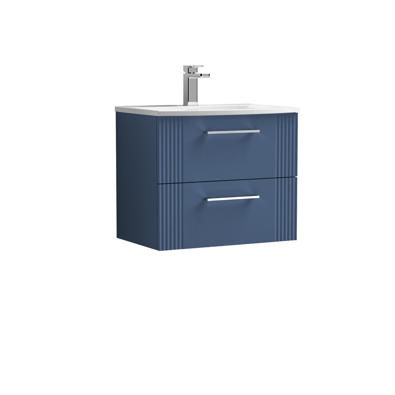 Nuie Deco 600 x 383mm Wall Hung Vanity Unit With 2 Drawers & Curved Basin - Blue Satin