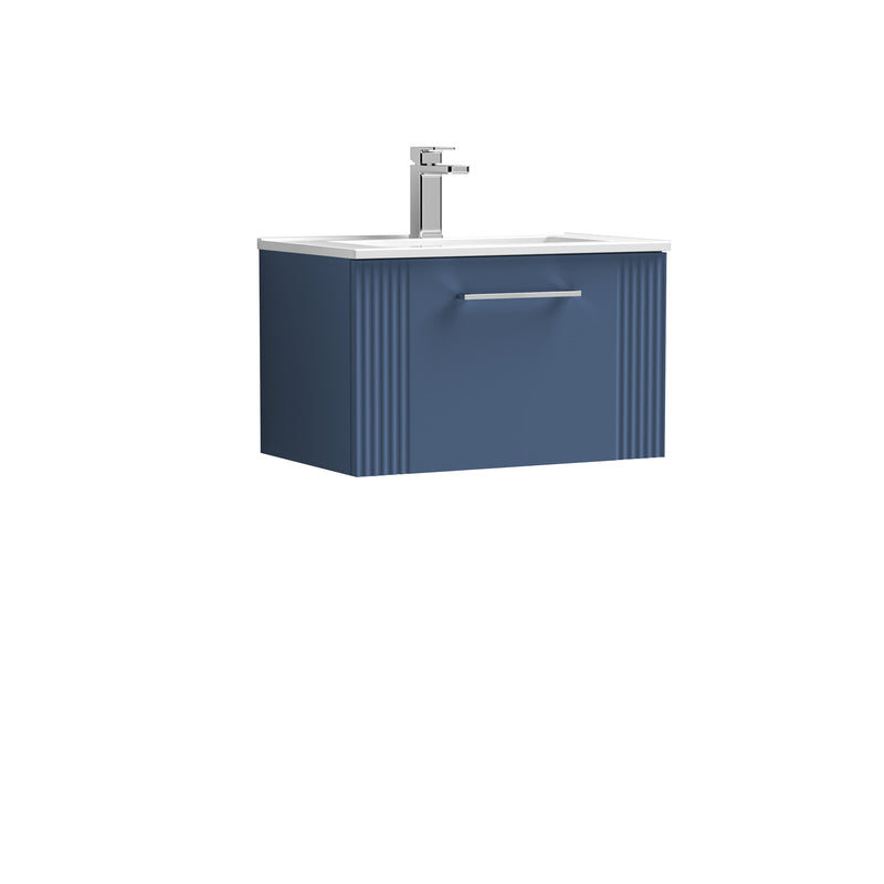 Nuie Deco 600 x 383mm Wall Hung Vanity Unit With 1 Drawer & Minimalist Basin - Blue Satin