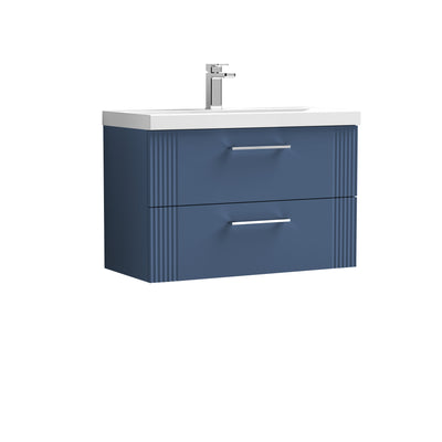Nuie Deco 800 x 383mm Wall Hung Vanity Unit With 2 Drawers & Mid Edge Basin - Blue Satin