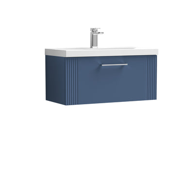 Nuie Deco 800 x 383mm Wall Hung Vanity Unit With 1 Drawer & Mid Edge Basin - Blue Satin