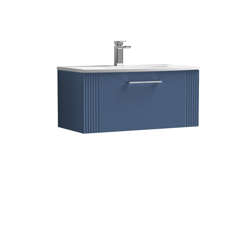 Nuie Deco 800 x 383mm Wall Hung Vanity Unit With 1 Drawer & Curved Basin - Blue Satin